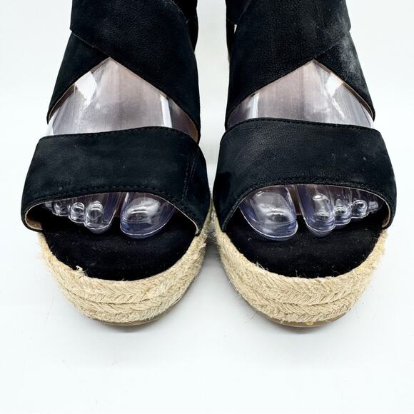 Soul Naturalizer Oshay Black Leather Espadrille Strappy Wedge Heel Sandal Size 6 - Picture 7 of 14